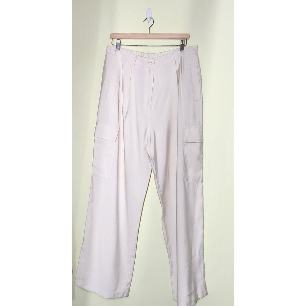 Bloomingdales Aqua Pleated Cargo Wide Pants Womens XL Vintage Ivory Classic Luxe